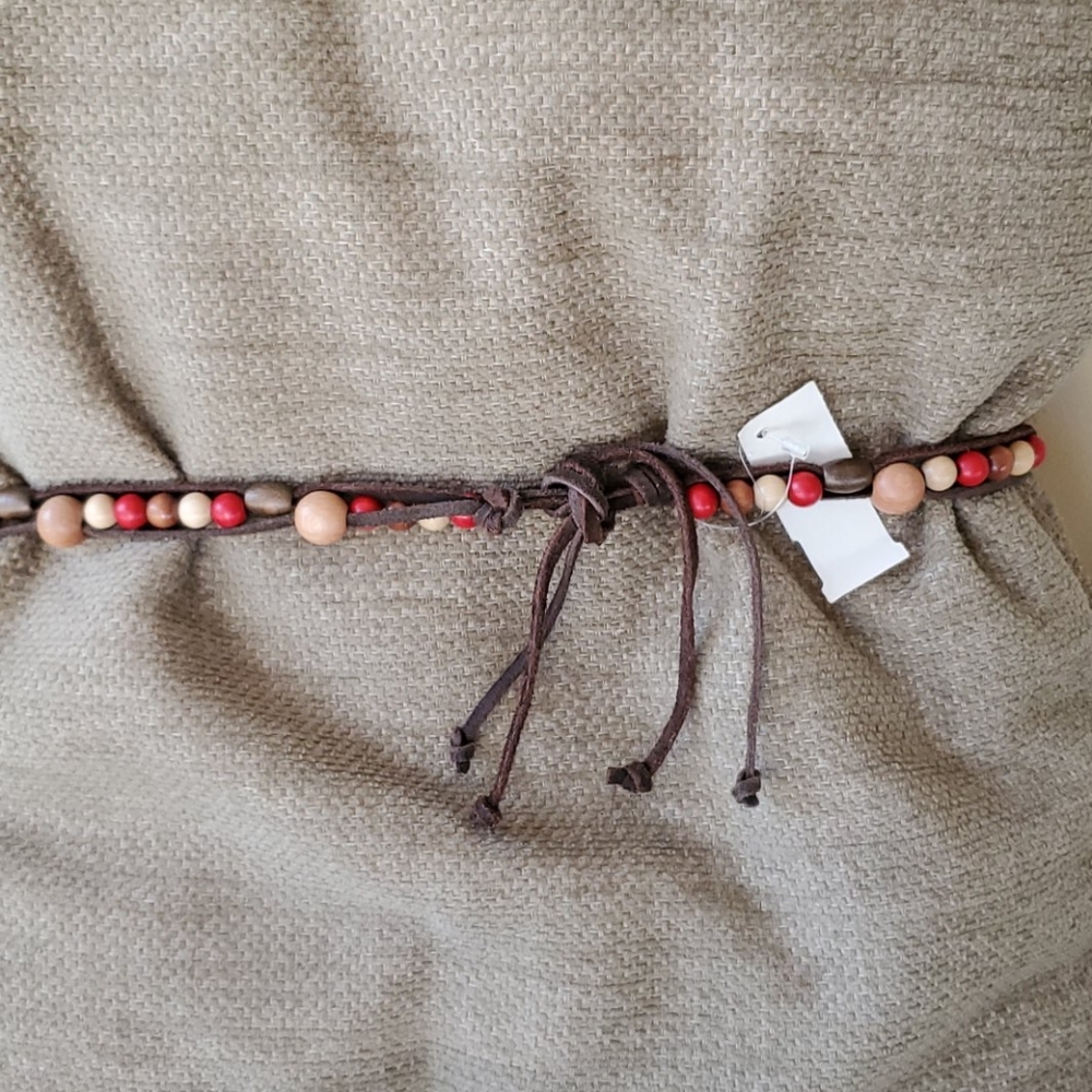Leather & Wooden Bead Tie Belt - NWT